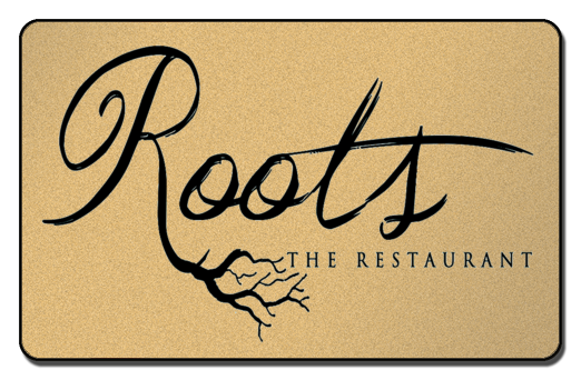 roots black text logo on a gold background